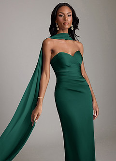 Azazie Sonora Vestidos de damas de honor Vestido de Esmeralda de Satén Elástico de Corte Recto con Sin tirantes image4