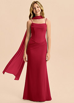 Azazie Sorrel Junior Scarlet Mermaid Pleated Chiffon Dress image4