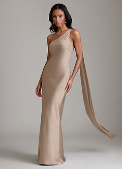 Azazie Juniper Brudtärnklänningar Klänning av Sjöjungfru i Stretch Satin One-shoulder Taupe image1