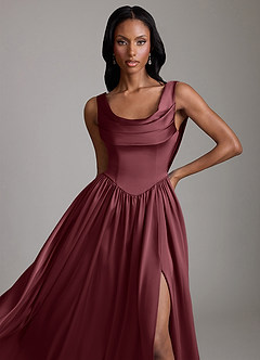 Azazie Novi Bridesmaid Dresses Merlot A-Line with Pockets Stretch Satin Dress image3