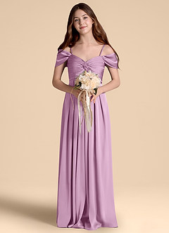 Azazie Kaitlynn Junior Vestido de Glicinia de Satén Elástico de Corte en A con Vestidos sin tirantes image4