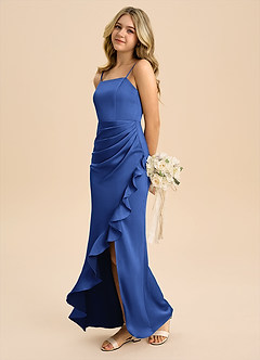 Azazie Buzzy Junior Robe Fourreau en Satin extensible Plissée Bleu Roi image6