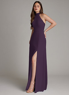 Azazie Myra Bridesmaid Dresses Plum A-Line High Neck Chiffon Dress image6