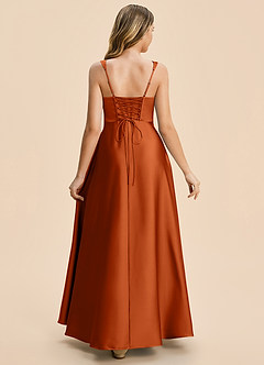 Azazie Azaria Junior Burnt Orange A-Line Pleated Stretch Satin Dress image2