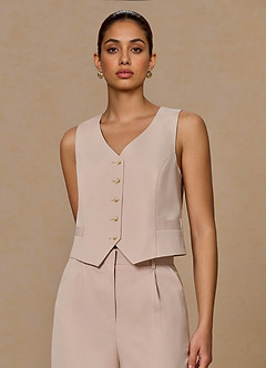 front Margaret Tan Cotton Linen Blend Vest