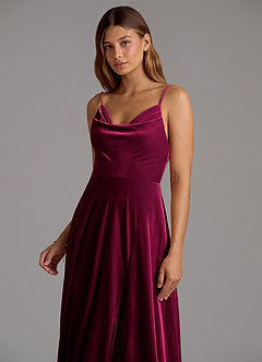 Azazie Sarella Bridesmaid Dresses Cabernet A-Line Pleated Velvet Dress image6