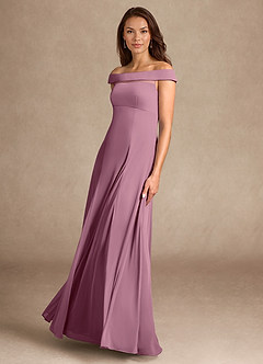 Azazie Ewa Mother of the Bride Dresses Vintage Mauve A-Line Off the Shoulder Mesh Dress image4