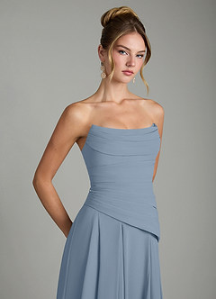 Azazie Gabriela Robes de demoiselle d'honneur Robe Trapèze en Mousseline de soie Corset Bleu Poussiéreux image10