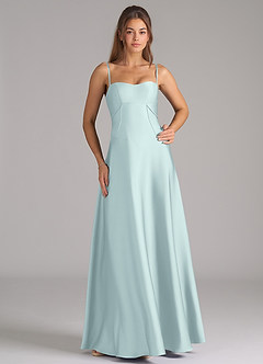 Azazie Valentine Bridesmaid Dresses Mist A-Line Corset Stretch Satin Dress image3
