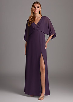 Azazie Rebecca Final Sale Black A-Line V-Neck Long Sleeve Chiffon Dress image1