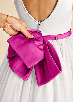 Azazie Seline Flower Girl Dresses Ivory Fuchsia A-Line Bow Tulle Dress image3