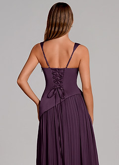 Azazie Stephanie Bridesmaid Dresses Plum A-Line Pleated Stretch Satin Dress image2