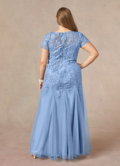 Azazie Laurie vestidos de madre de la novia Vestido de Azul Acero de Tul de Sirena con Scoop Lentejuelas image10
