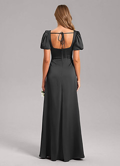 Azazie Fyona Bridesmaid Dresses Black A-Line Pleated Stretch Satin Dress image2