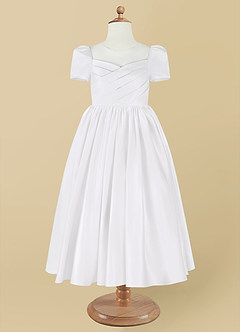 Azazie Anirra Flower Girl Dresses Ball-Gown Pleated Matte Satin Tea-Length Dress image8