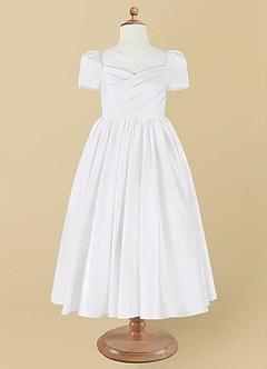 Azazie Anirra Flower Girl Dresses White Ball-Gown Pleated Matte Satin Dress image8