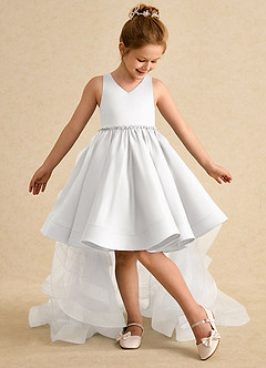 Azazie Julietta Robe Demoiselle D'honneur Fillette Robe Princesse en Tulle Convertible Blanc image5