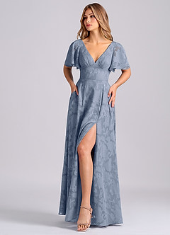 Azazie Kimber Jurken voor bruidsmeisjes Jurk van Bloemen Burn-out met A-Lijn met Zakken Stoffig Blauw image6