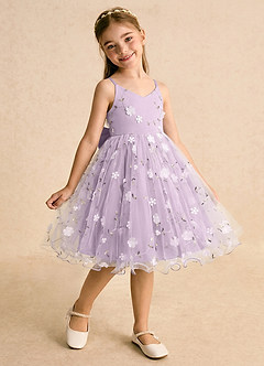 Azazie Junebug Flower Girl Dresses Frosted Lilac Ball-Gown Spaghetti Strap Tulle Dress image2