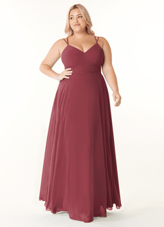 Azazie Janine Brautjungfernkleider A-Linie V-Hals Chiffon Kleid Merlot image6