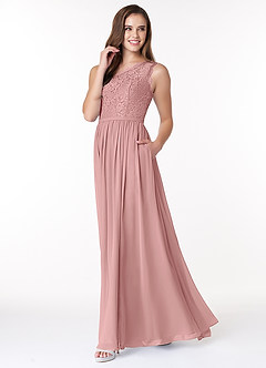 Azazie Demi Bridesmaid Dresses Dusty Rose A-Line One Shoulder Chiffon Dress image3