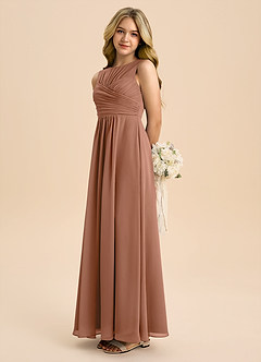 Azazie Skyla Junior A-Linie Plissee Chiffon Kleid Bronzer image1