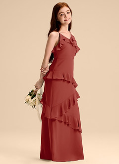 Azazie Evara Junior Terracotta A-Line Chiffon Dress image4
