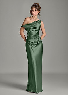Azazie Emerson Robes de demoiselle d'honneur Robe Sirène en Satiné métallisé Épaules dénudées Eucalyptus image3