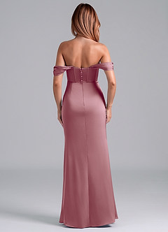Azazie Asha Bridesmaid Dresses Vintage Mauve Sheath Off the Shoulder Stretch Satin Convertible Dress image4