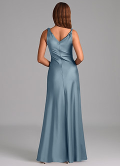 Azazie Nerine Bridesmaid Dresses Dusty Blue A-Line Pleated Stretch Satin Dress image5