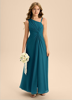 Azazie Brooke Junior Abito A-Line in Chiffon Spacco Laterale Blu Inchiostro image3