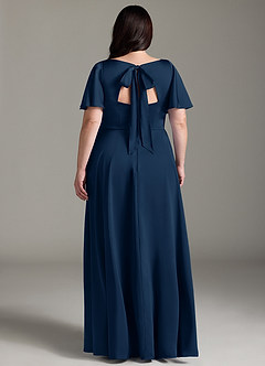 Azazie Kimber Brudtärnklänningar Klänning av A-Line i Stretch Satin Ruched Mörk Marinblå image8