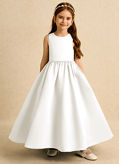 Azazie Daisies Flower Girl Dresses Ivory Ball-Gown Bow Matte Satin Dress image2
