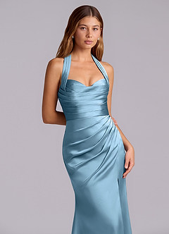 Azazie Destiny Robes de demoiselle d'honneur Robe Sirène en Satin extensible Encolure en Forme de Cœur Acier Bleuté image5
