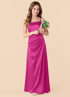Azazie Renna Junior Robe Sirène en Satin extensible Plissée Fuchsia image3