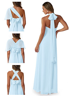 Azazie Fifi Bridesmaid Dresses Sky Blue A-Line Strapless Chiffon Convertible Dress image8