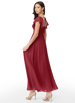 Azazie Bondi Brautjungfernkleider A-Linie Gestreift Chiffon Kleid Granatapfelrot image4