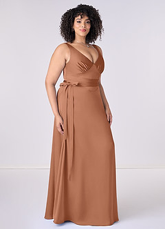 Barbie ♥ Azazie Final Sale Bronzer A-Line Bow Stretch Satin Dress image8