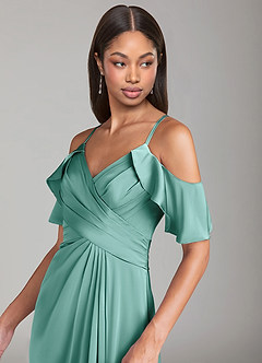 Azazie Dakota Jurken voor bruidsmeisjes Jurk van Stretch Satijn met A-Lijn Off the Shoulder Aqua image5