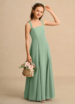 Azazie Tater Girls Formal Blumenmädchenkleider A-Linie Plissee Chiffon Kleid Matcha image3