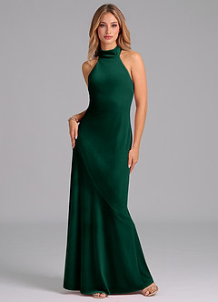 Azazie Velli Bridesmaid Dresses Emerald Mermaid High Neck Velvet Dress image1