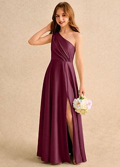 Azazie Puddles Girls Formal Flower Girl Klänningar Klä A-Line i Stretch Satin Ena axeln image3