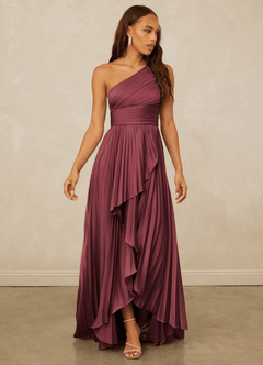 Christian Siriano Bridal for Azazie 1008 Bridesmaid Dresses Merlot A-Line One Shoulder Stretch Satin Dress image3