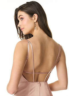 Azazie Kae Final Sale English Rose Sheath Metallic Satin Dress image5