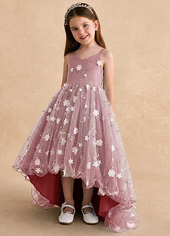 Azazie Celia Flower Girl Dresses Antique Rose A-Line Spaghetti Strap Tulle Dress image5