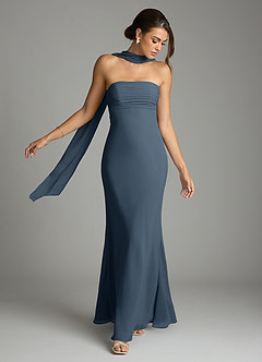 Azazie Saylor Vestidos de damas de honor Vestido de Neptuno de Gasa de Corte Sirena con Sin tirantes image7