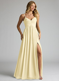 Azazie Alia Bridesmaid Dresses Lemon Sorbet A-Line Pleated Chiffon Dress image2