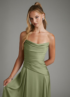 Azazie Gabriela Bridesmaid Dresses Garden Sage A-Line Corset Stretch Satin Dress image4