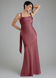 Azazie Piper Robes de demoiselle d'honneur Robe Sirène en Satin extensible Plissée Rose Du Désert image6