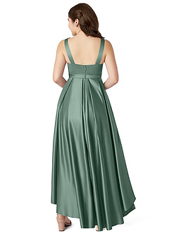 Azazie Inaya Junior Eucalyptus A-Line with Belt Stretch Satin Dress image2